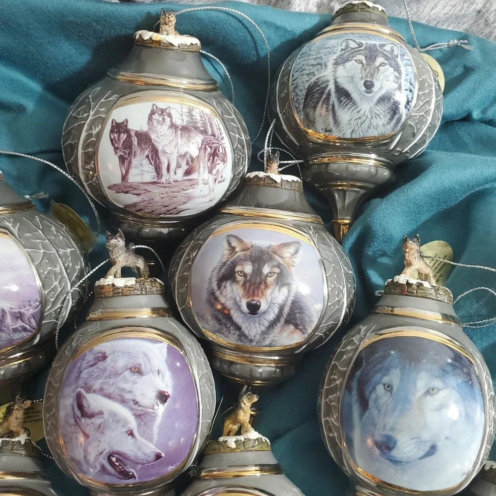 20 Pc Bradford Exchange‎ Voices of the Wilderness Wolves Porcelain Ornaments VTG
